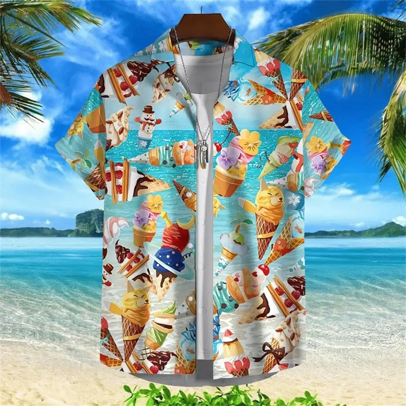 2025 Hawaiian Shirt For Men Summer Cold Ice Cream Short Sleeve Shirt Tops Casual Popsicle Blouses Icecream Female Button Clothes