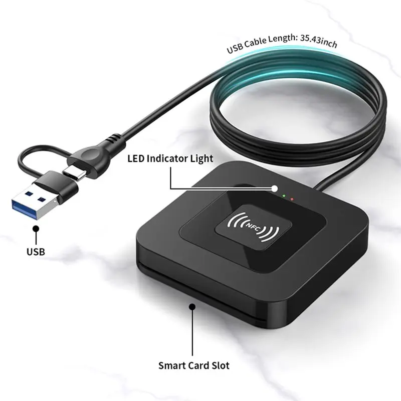 CABE-IC Card Reader 2-In-1 USB 2.0 Smart Card Reader Featuring Contact And NFC Technology For Bank ATM Tax Reporting