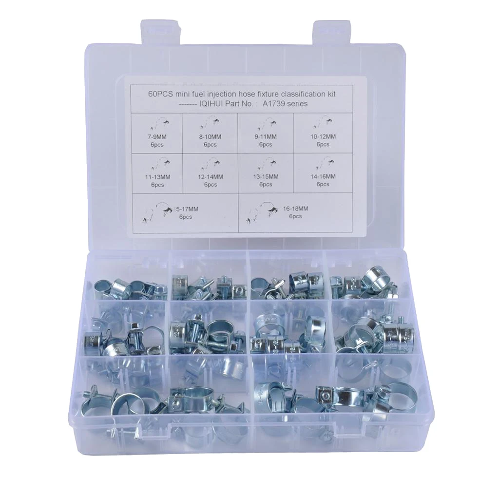 60Pcs 10 Sizes Mini Fuel Line Hose Clamps assortment set for Petrol