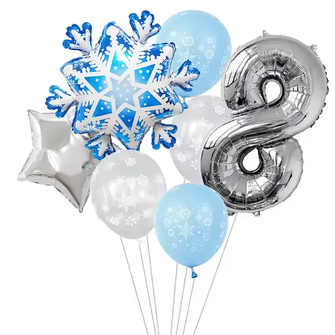 7 Stück Schneeflocken 32 Zoll Nummer 1-9 Folienballon-Set Winter Schneeflocke gefrorene Themenballons Geburtstagsfeier Feiertagsdekorationen