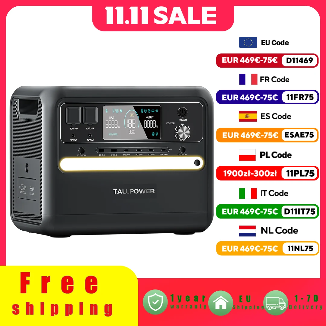 TALLPOWER V2400 centrale électrique Portable 2400W générateur solaire 2160Wh LiFePO4 batterie de secours à domicile Camping en plein air puissance Mobile