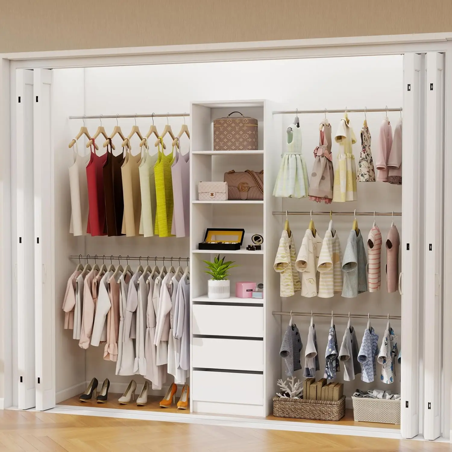 Closet System, 5-8Ft Custom Closet Organizer System With 5 Adjustable Rods, 99