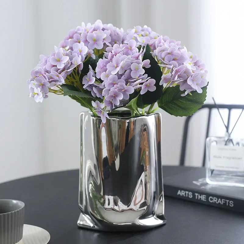 Simulation10Pcs Real Touch Hydrangea Artificial Flowers Wedding Bouquet Home Room Table Decoration Hydrangea Party Fake Flowers