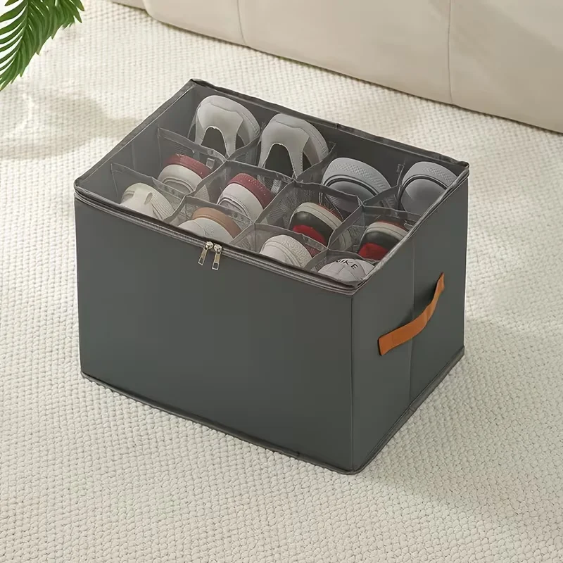 Organizador de Sapatos Dobrável em Tecido Oxford com Tampa/ Caixa de Armazenamento à Prova de Poeira para Sapatos, Roupas e Acessórios/ Organização Versátil para o Lar