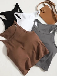 HELIAR Cotton Women Sports Tank Tops With Bra Pad Casual Crop Tops Knitted Backless Camis For Women Running Tops 2023