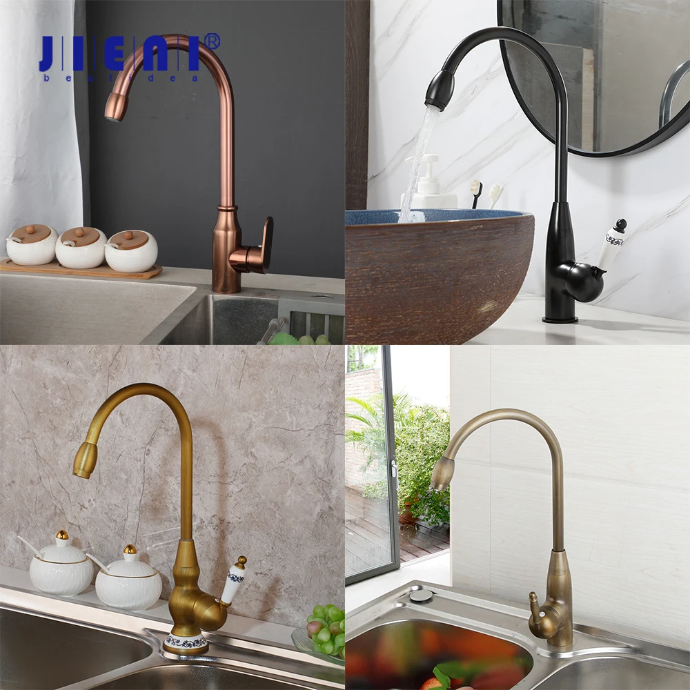 

JIENI 360 Swivel Vintage Kitchen Sink Faucet Stream Mode Single Handle Kitchen Faucets Hot Cold High-arc Mixer Taps