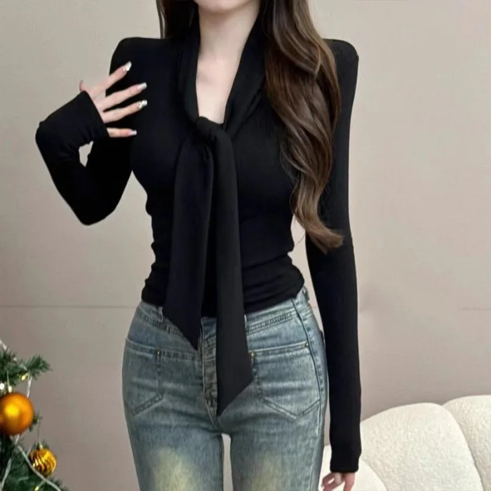 Autumn and winter inner bottoming pure desire wind grinding wool padded long-sleeved bottoming shirt T-shirt Slim thin tops