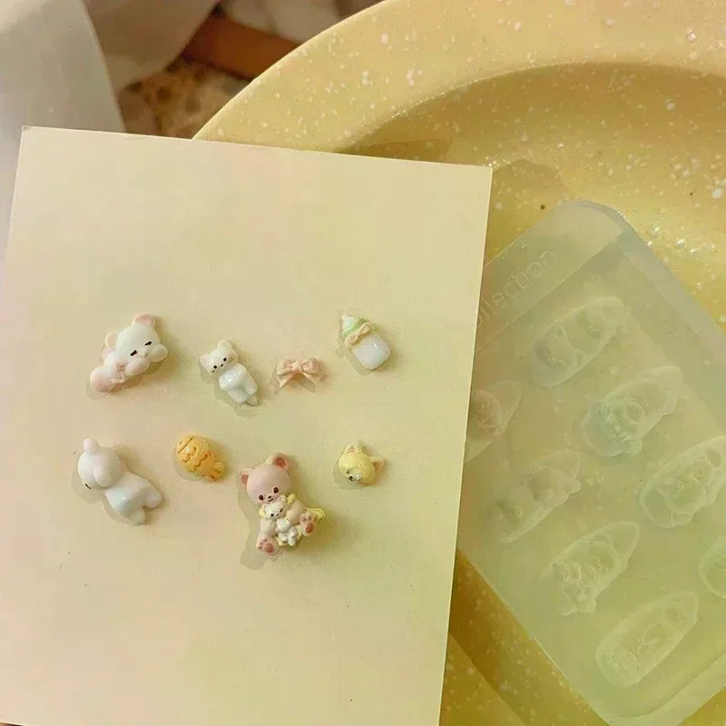 1pc Cream Cookie Ice Cream Strawberry 3D Acrylic Mold Nail Art Decorations Cat DIY Design Silicone Nail Art Nails Mold