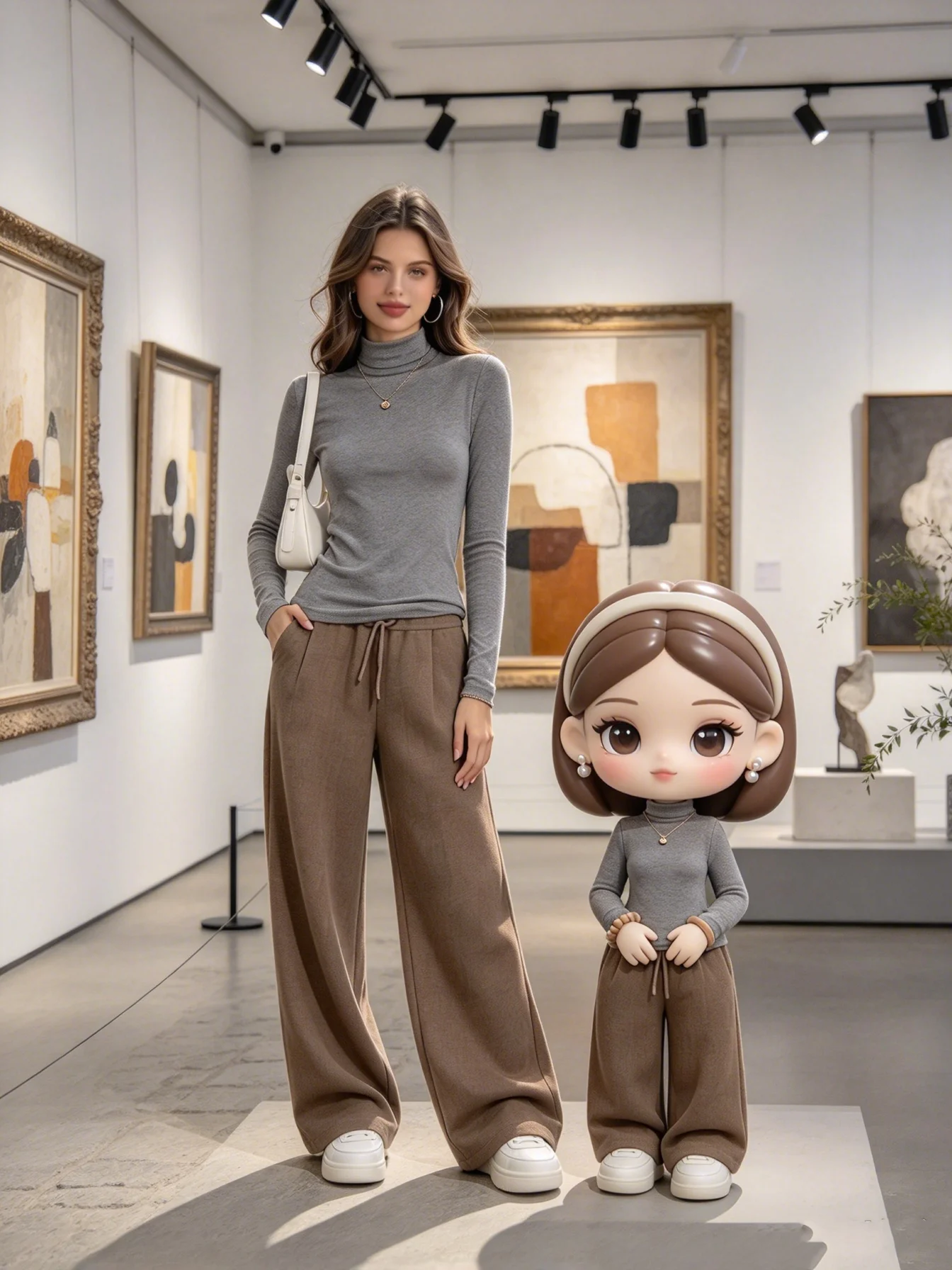 Women's High Neck Long Sleeve T-Shirt Top with Waist Cinch & Drawstring Wide Leg Pants Long Suit Set Solid Color Comfortable