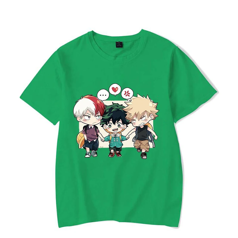 New Women Fashion Deku Todoroki Shoto Bakugou Katsuki Cartoon Print T-shirt Unisex Anime Clothing Casual O-neck Short Sleeve