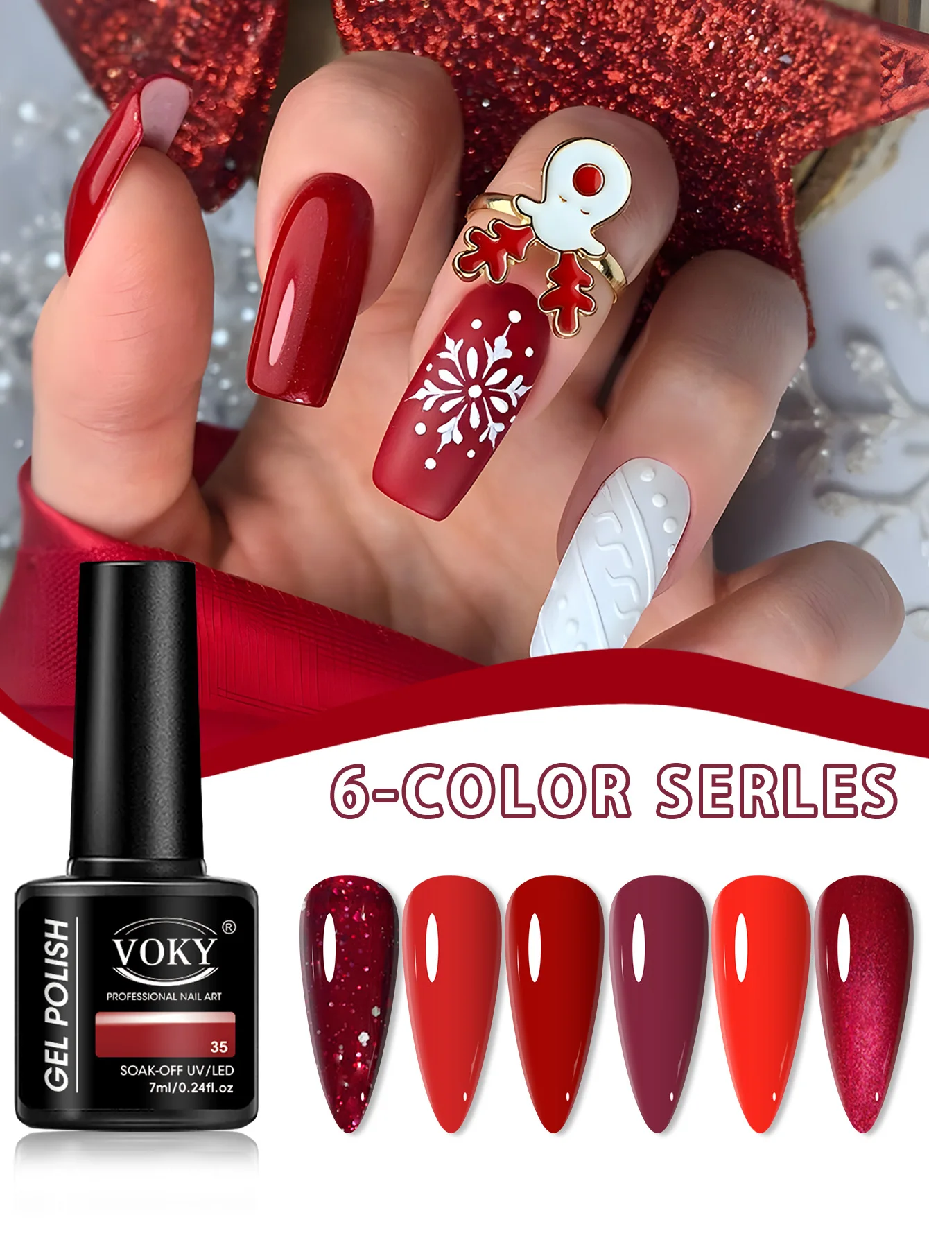 

VOKY 6-Piece Gel Nail Polish Set, Red Collection, Suitable for Women's Professional Nail Polish