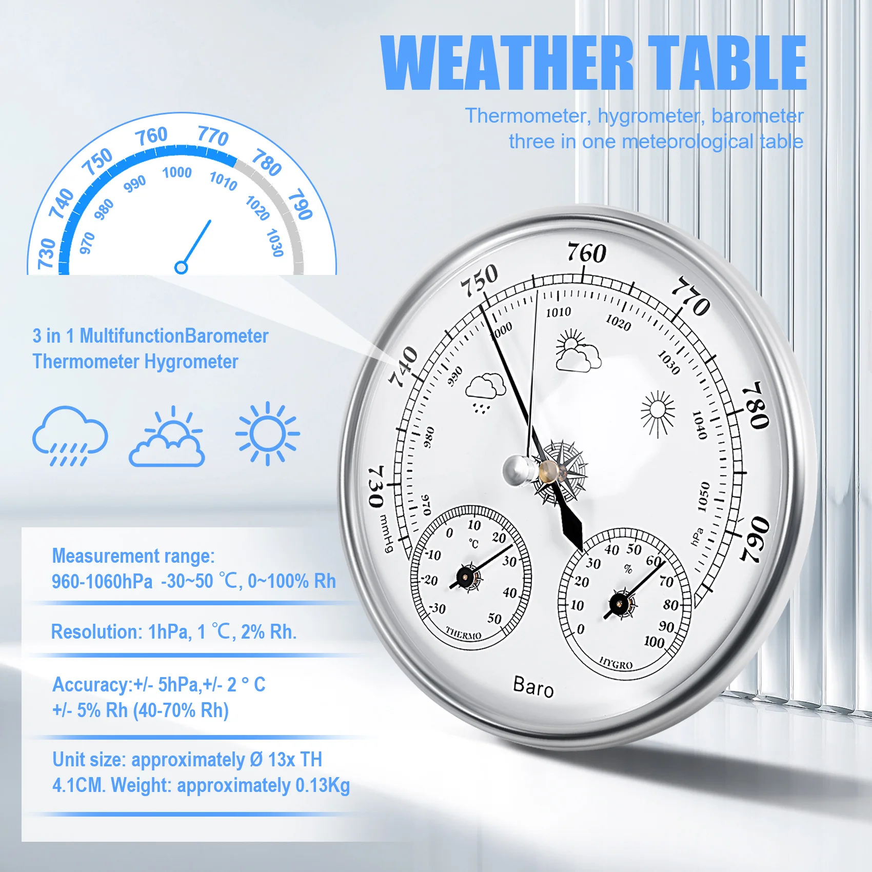 Wall Mounted Household Thermometer Hygrometer High Accuracy Pressure Gauge Air Weather Instrument Barometer