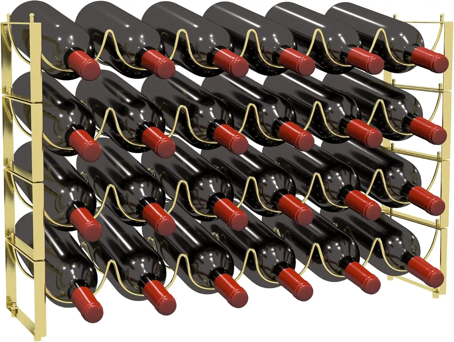 

4-Tier Stackable Wine Rack Holds 24 Bottles, Gold Finish, Space-Saving Cabinet Storage