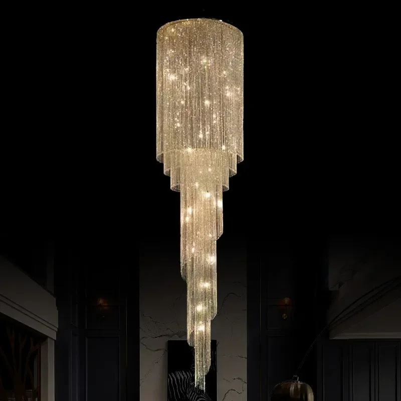 Wholesale Light Luxury Crystal Chandelier for Duplex Rotating Staircase Villa Corridor Living Room Hotel Lobby Engineering