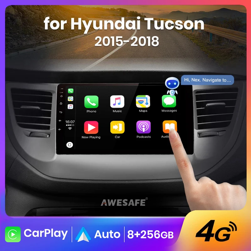 AWESAFE PX9 Plus Car Radio For Tucson 3 Hyundai IX35 2015 2016 2017 2018 wireless CarPlay Android Auto No 2 din 2din DVD