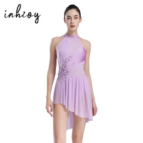 Kvinnor Konståkning Klänning Lyrisk Dans Balett Gymnastik Leotard Tutu Ärmlös Applikation Strass Performance Dancewear 6 best sales isdansklänning - №4