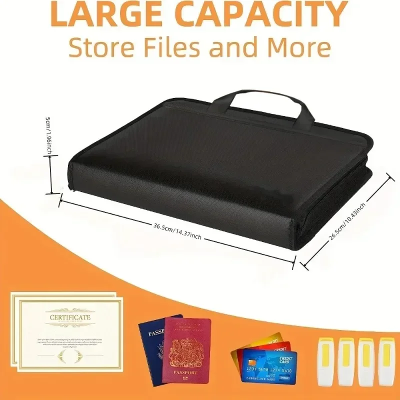 1PC 耐火防水ドキュメントオーガナイザー-13 ポケットアコーディオンフォルダー、ポータブルオフィス/仕事用収納バッグ、旅行に優しい (ブラック)