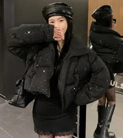 2026 New Winter Clothing Parkas Women's Outwear Short Coats Korean Rhinestone Coat Ladies Thickened Warm Cotton Puffer Jackets 2