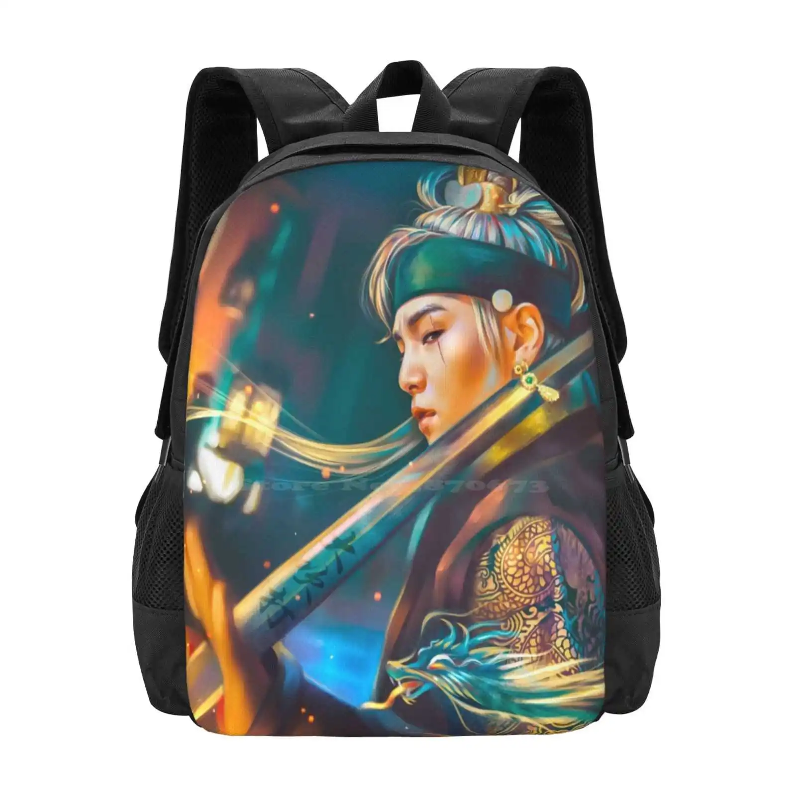 Agust D Daechwita desen tasarım çanta Student'S sırt çantası Fanart ordu Agust D Agustd Mixtape bts kore ejderha kral kılıç