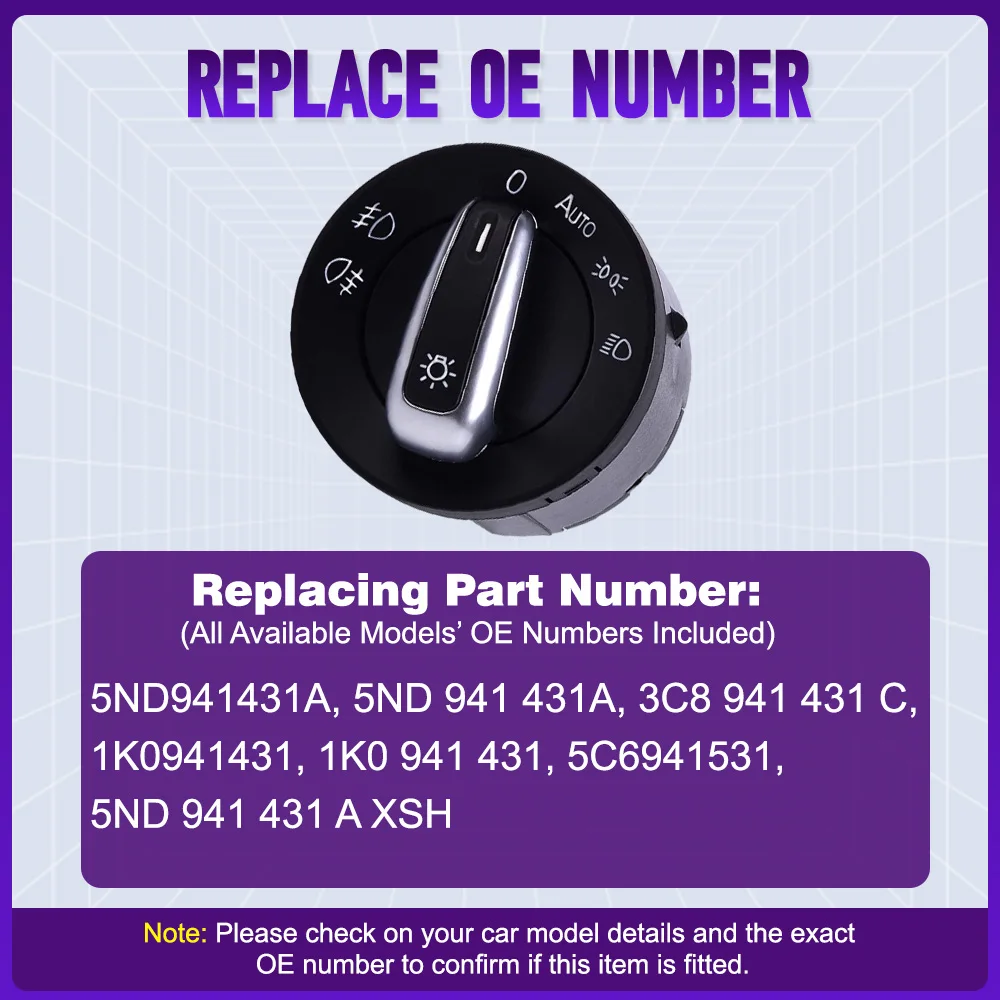 5ND941431A 1K0941431 Lámpara de luz antiniebla de faro de 10 pines ​ Perilla de interruptor para VW Golf Jetta MK5 MK6 Passat B6 CC Tiguan Caddy Scirocco
