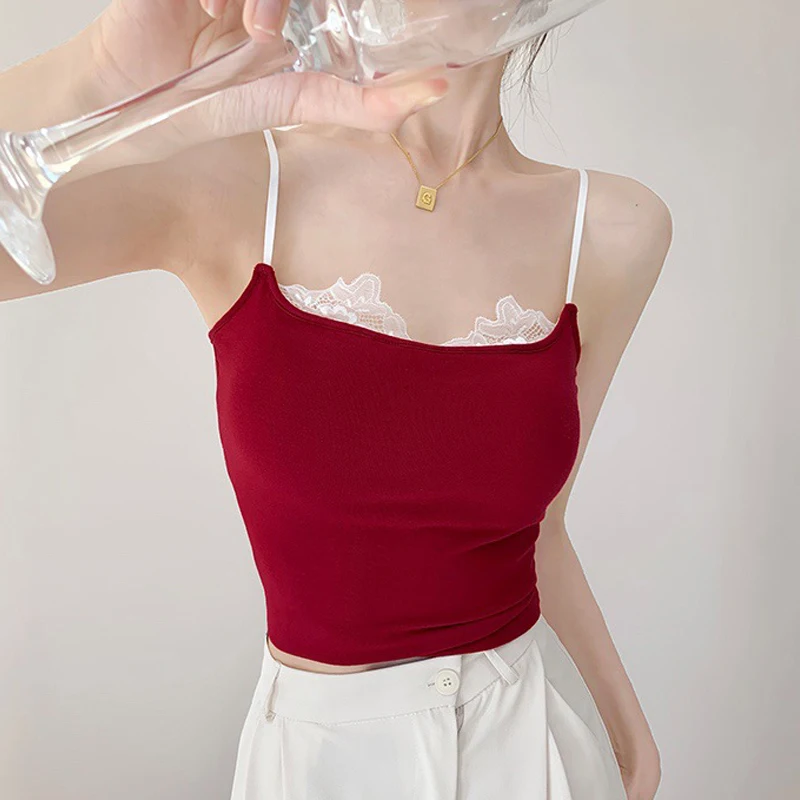 

Сексуальные маленькие подтяжки с кружевными краями, женские сладкие и пряные облегающие внутренние топы с открытым пупком и подушечками для груди