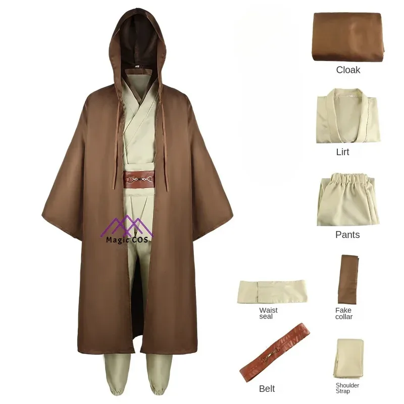 أزياء جيدي نايت أوبي وان كينوبي التأثيرية الساخنة بدلة المعركة مع عباءة مجموعة كاملة ملابس تنكرية لعب الأدوار في كرنفال الهالوين #5