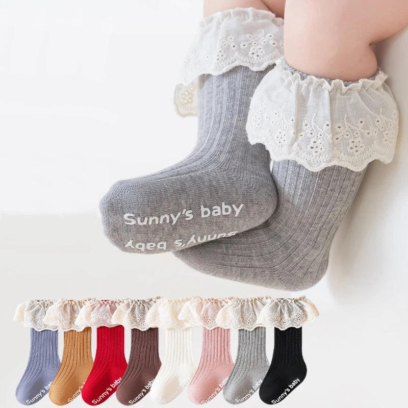 Newborn Baby Girls Floor Socks Lace Cuff Girls Socks Princess Style Solid Color Non-slip Children's Girls Socks