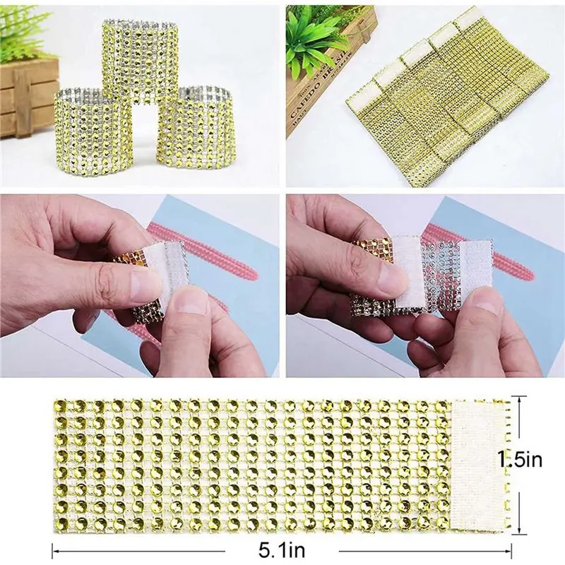 A02M-Napkin Rings Set Of 200, Disposable Rhinestone Napkin Bands Self Adhesive For Christmas Decorations For Tables Gold
