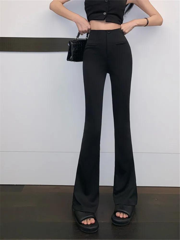 

Black high waist casual pants, women's summer 2022 new style, small, drooping, thin feet, micro horn pants, pants