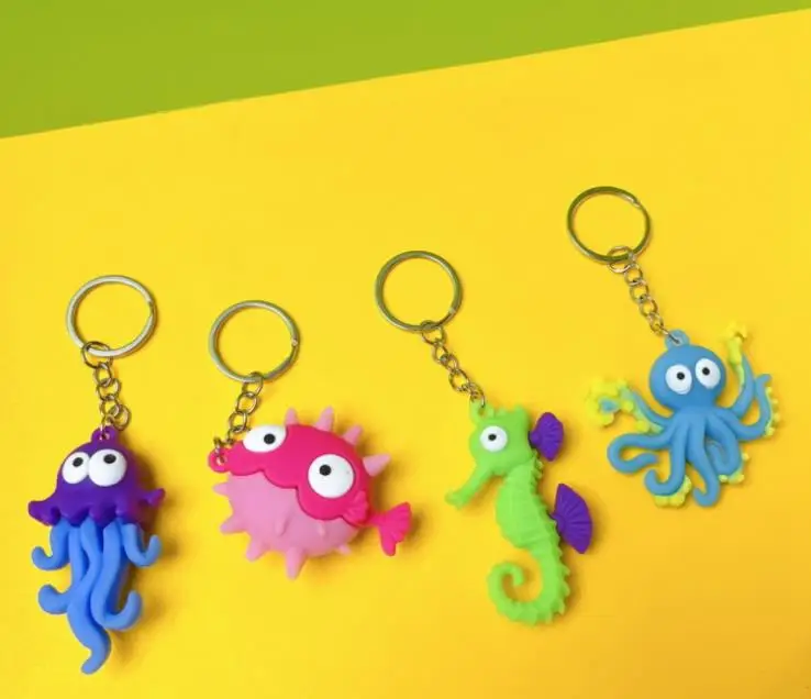 1PCS  Hot creative soft marine animal keychain simulation octopus hippocampus gift pendant