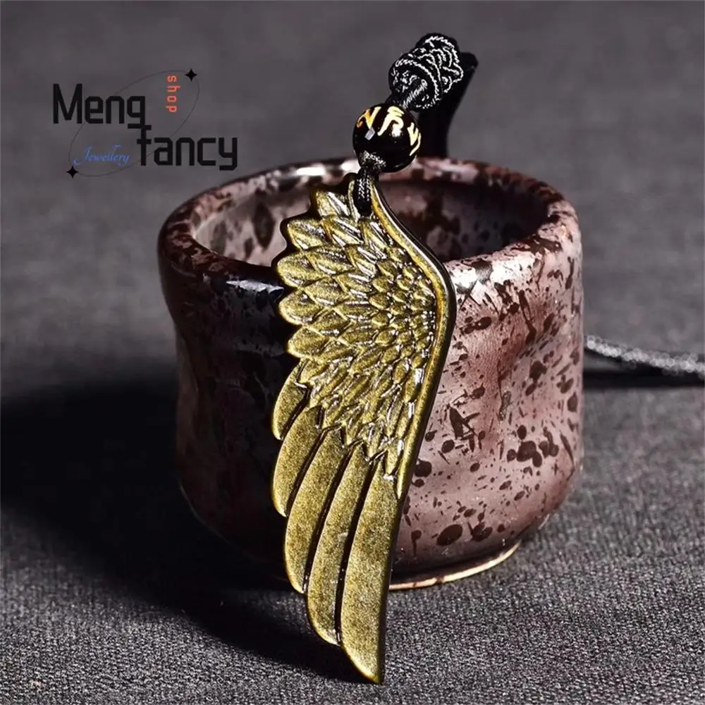 

Natural Gold Obsidian Angel Wings Pendant Charms Fashion Fine Jewelry Engraver Amulet Mascots Women Men Necklace Holiday Gifts