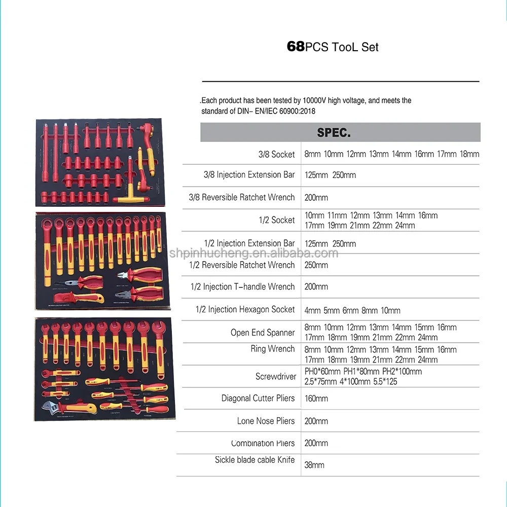 68pcs new car repair tool VDE insulated screwdriver tool 1000V combination pliers 8-24mm open end wrench suit