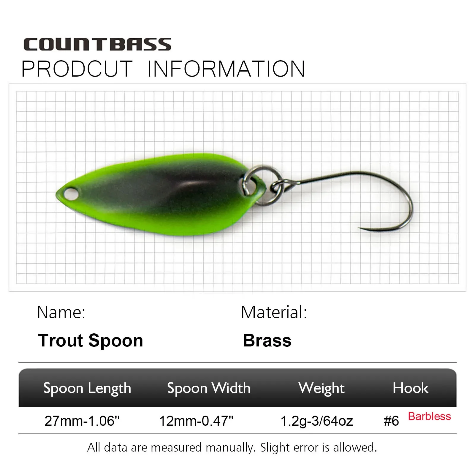 COUNTBASS 6PCS Casting Spoon 3/64oz 1.2g Casting Spoon Fishing Lure For Trout With Barbless Hook