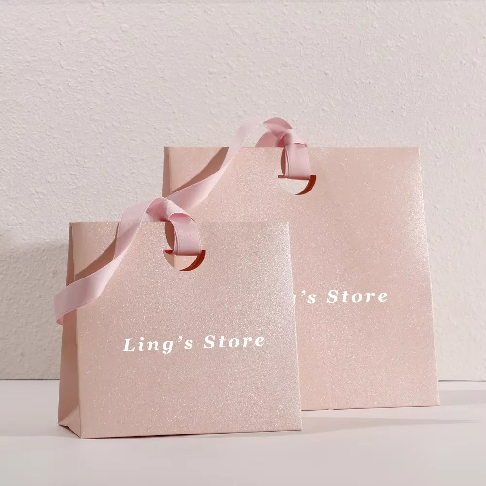 

20/50/100Pcs Personalized Logo Lovely Pink Jewelry Packaging Handbag Pearl Necklace Earrings Rings Shopping Gift Candy Pouch