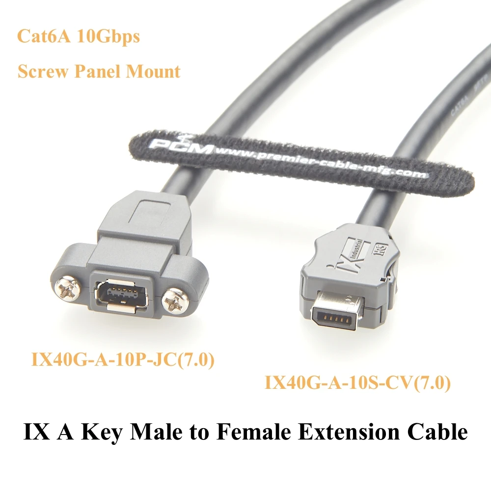 IX A Key Male to Female Extension Cable IX Type A In-line Jack Screw Panel Mount Cat6A Ethernet Shielded Machine Vision Cable