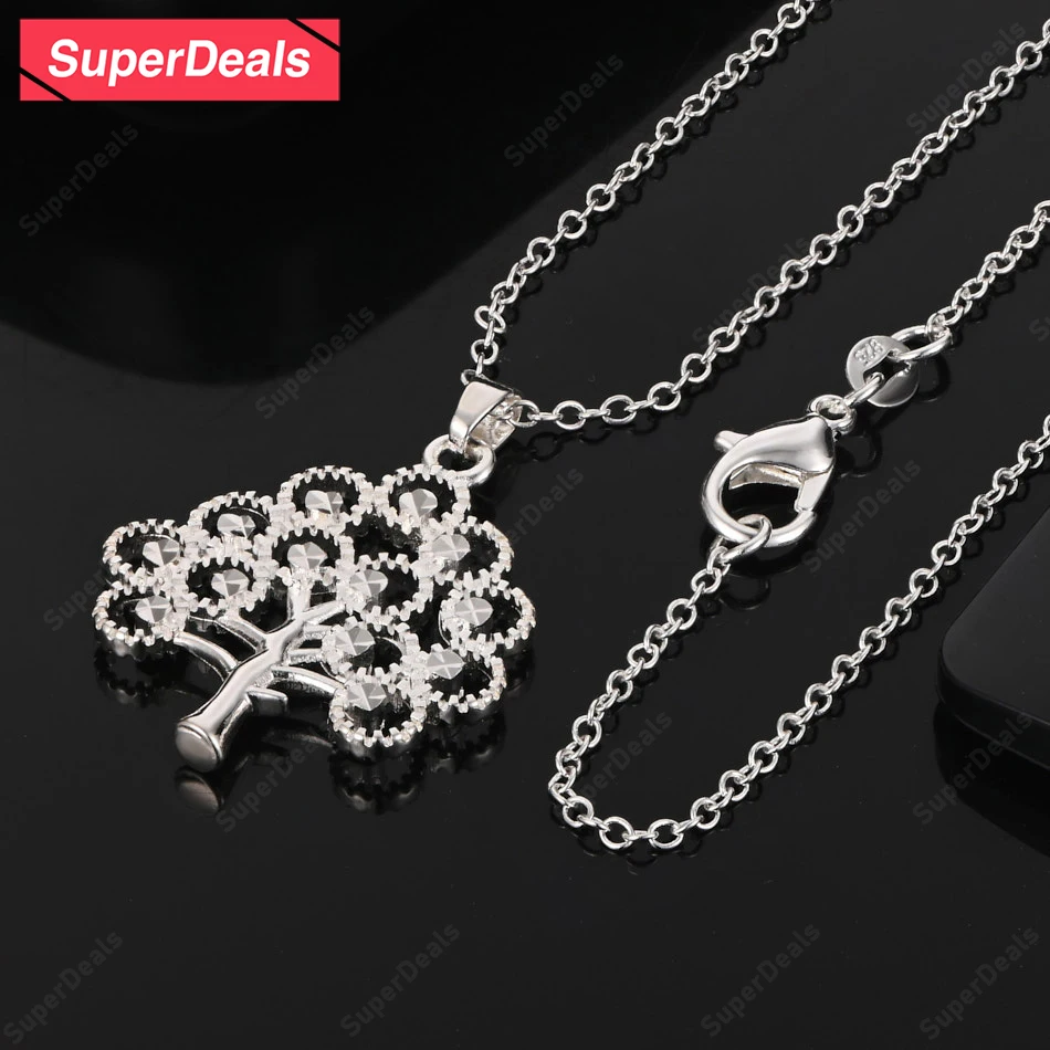 

SuperDeals 925 Sterling Silver Tree Pendant Necklace Women Fashion Charm Wedding Party Classic Pretty Jewelry 16-30 Inch Chain