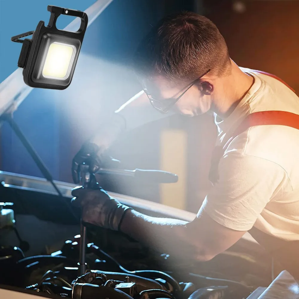 Mini Multifunctional Camping Flashlight COB LED Bright EDC Keychain Light  Portable Outdoor Working USB Rechargeable Torch