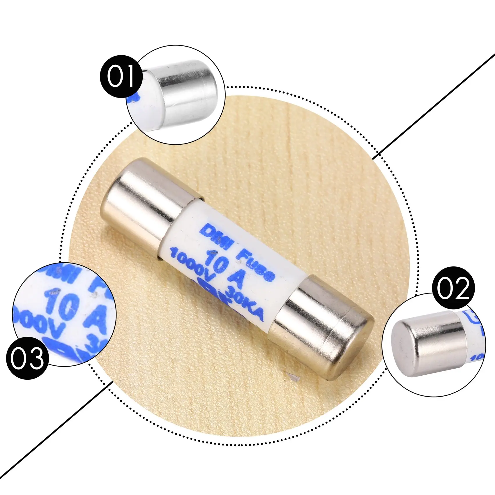 Multímetro cerâmico do fusível do cilindro, multímetro branco, 1000V, 10A, 10x38mm