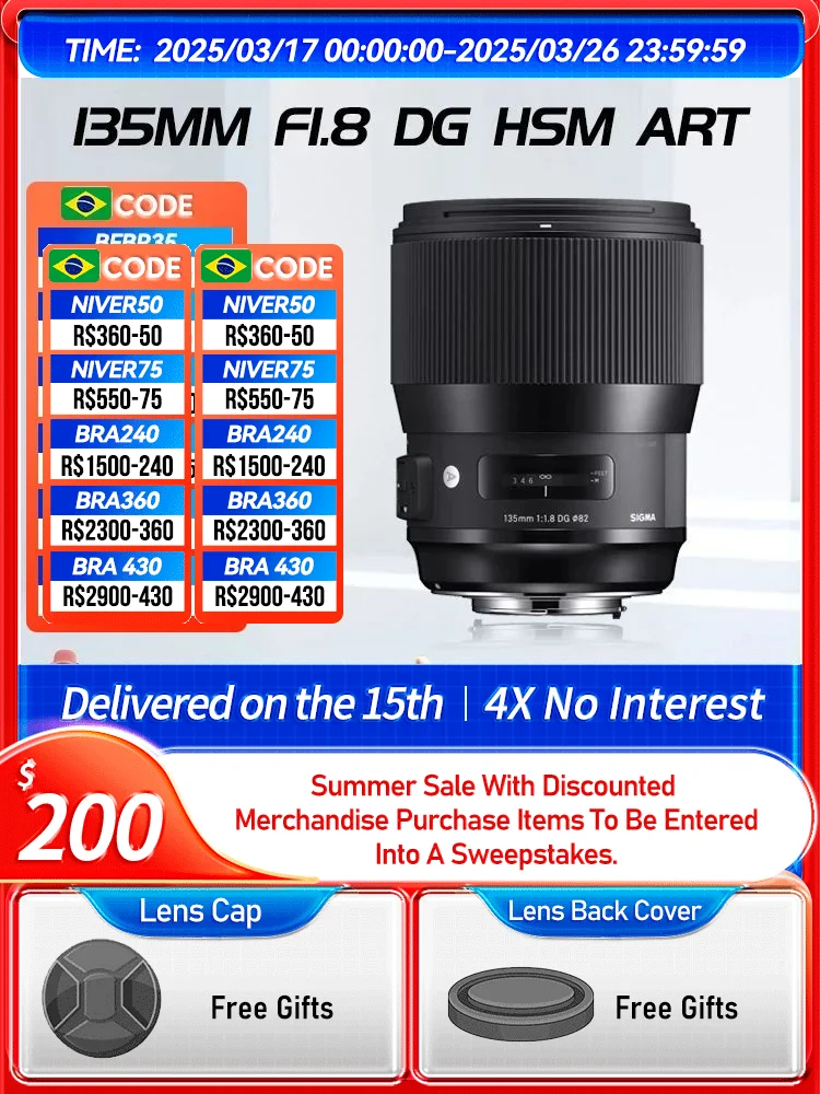 Sigma 135mm F1.8 DG HSM Art Full Frame Long Zoom Prime Mirrorless Camera Lens for Sony A7 IV Canon 6DII Nikon D850 135 1.8（Used）