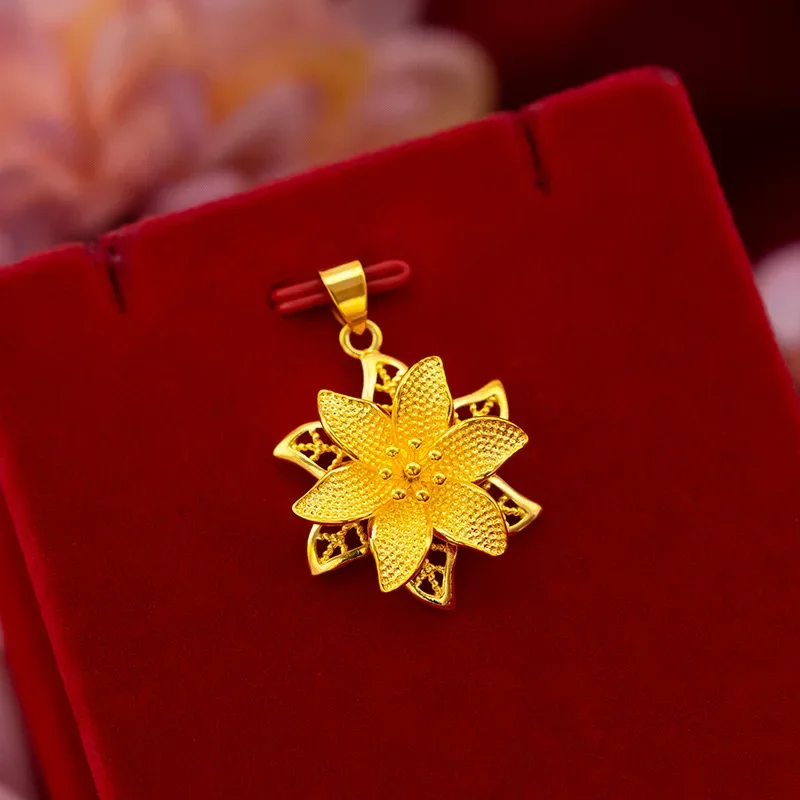 9999 real gold 24K yellow gold Small Flower Pendant Necklace