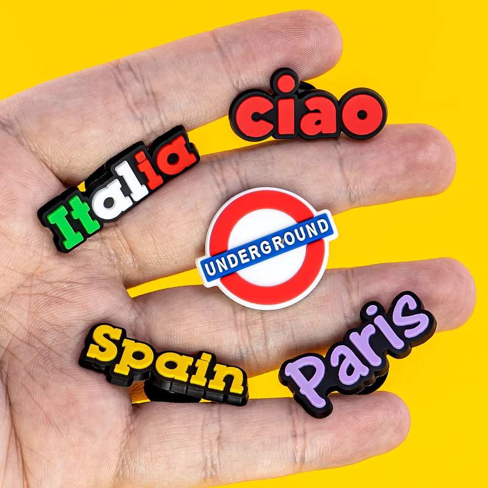 4-30PCS Europe travel United Kingdom France Spain Italy Shoe Charm Mix Wholesale PVC DecorBuckle Detachable Waterproof Xmas Gift