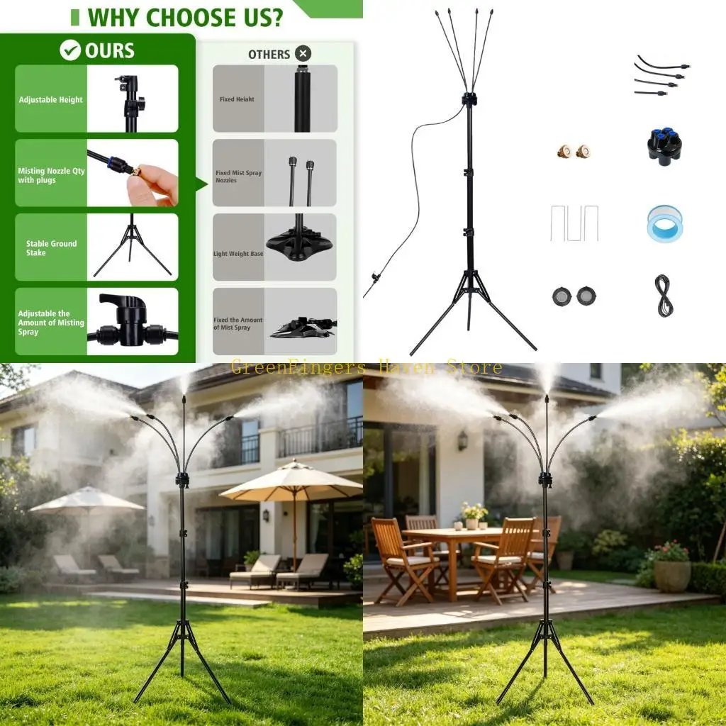 F68D Customizable Height Outdoor Water sprinkle Fan With 5.25 Foot Coverage For Lawn Deck And Camping Comfort