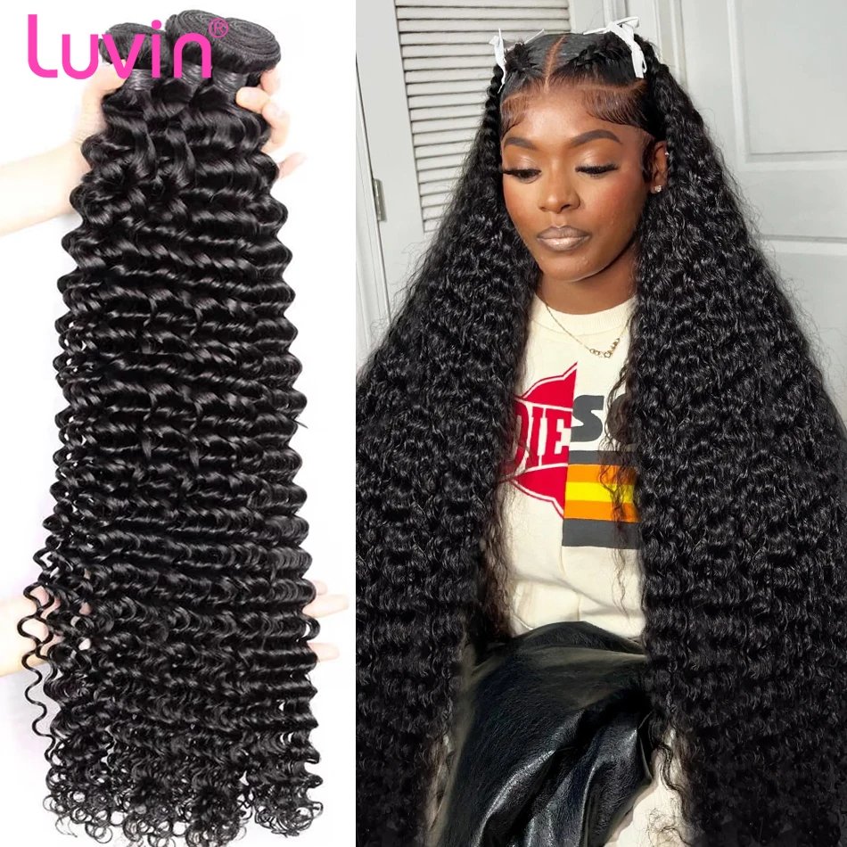 Luvin Burmese Curly Bundles Human Hair 30 34 Inch Deep Wave Raw Hair Bundles 100% Unprocessed Double Weft Hair Extensions Weave