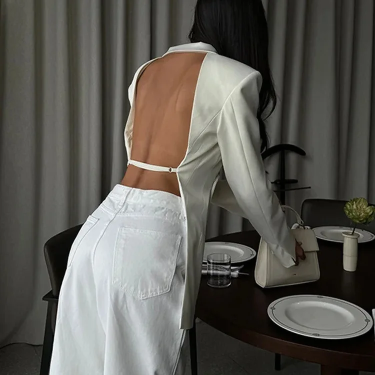 

2025 Summer New Solid Color Back Hollow Slim Slim High-end Design Blazer Women