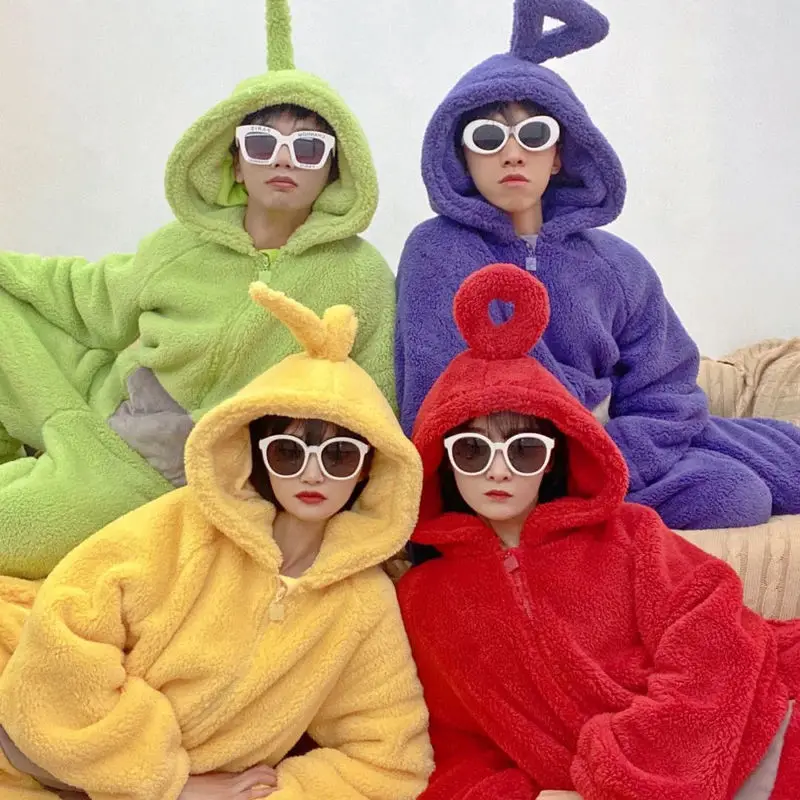 

Teletubbies Cartoon Long Sleeves Piece Pajamas Costume For Women And Men In Winter Lala Home Clothes Cosplay Unisex Party Wear