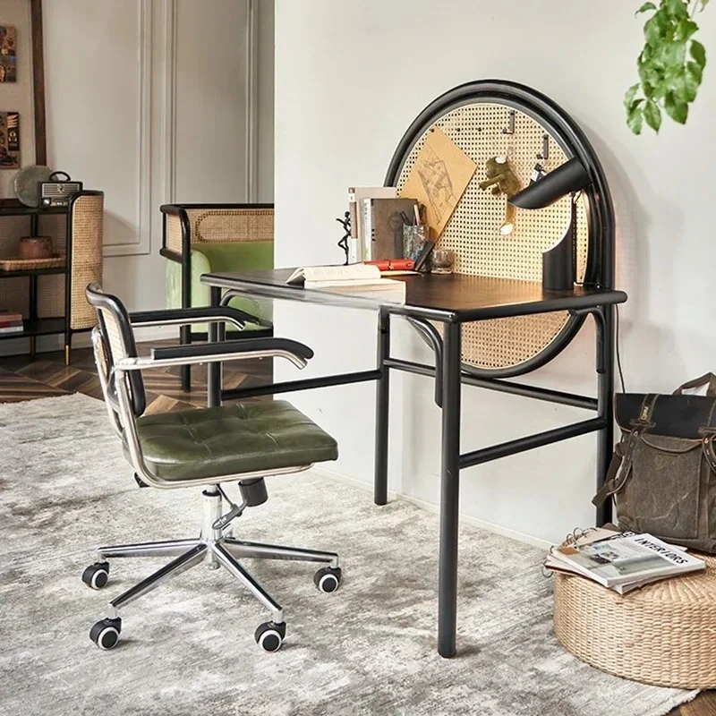 Solid Wood Rattan Drawer Desk Home Computer Desk Writing Desk Retro Bedroom Log Makeup Table