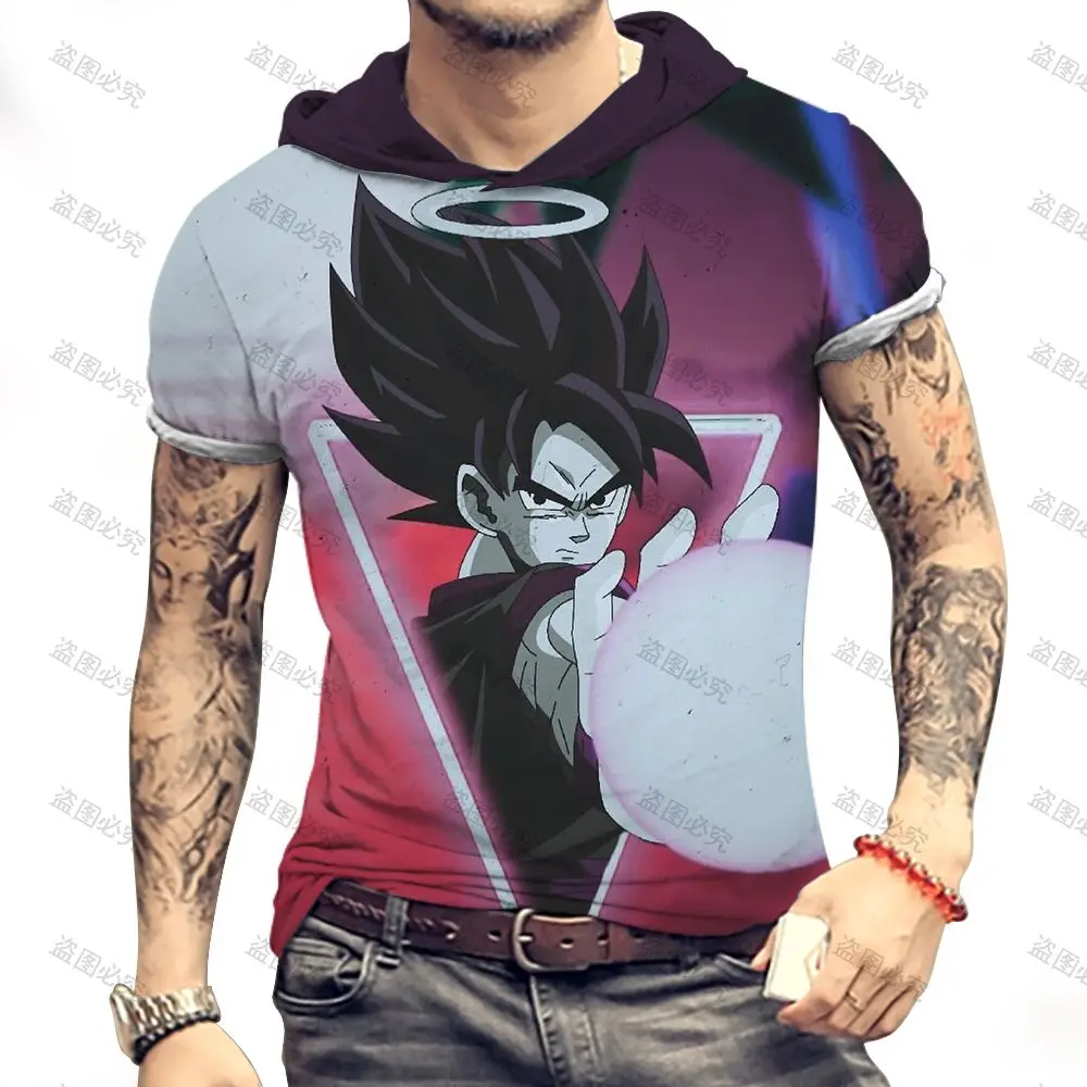 Y2k T-shirt Men Dragon Ball Z Tops Men\'s Hooded Streetwear Vegeta Essentials Clothing Fashion Goku 2024 Super Saiya New Oversize