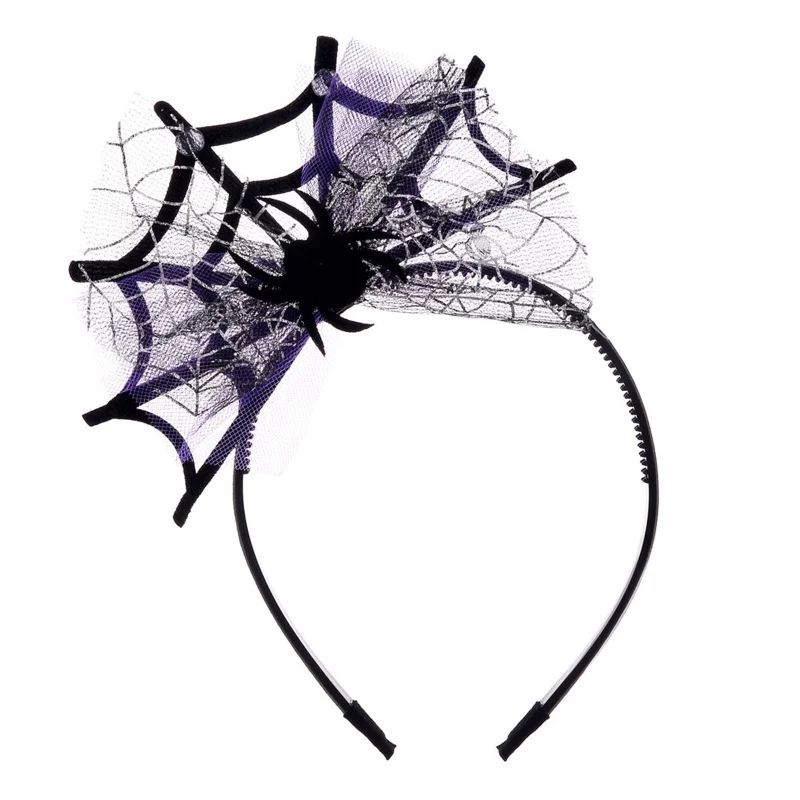 Diadema con forma de telaraña para mujer y niña, accesorios de disfraces de Halloween para adultos y niños, utilería de fotografía para fiesta Rave, novedad