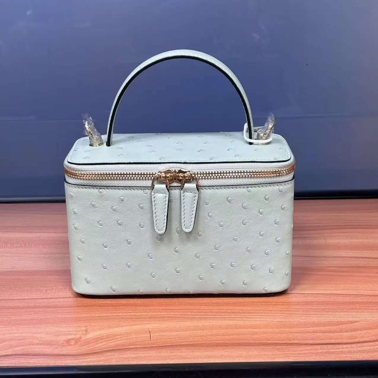 Ostrich Leather Women's Bag Genuine Leather Small Square Bag Fashion High-end Makeup Bag Chain Strap Crossbody Handband Bag 45
