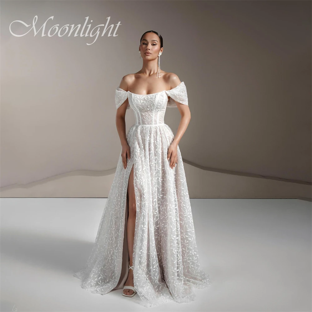 Elegant Pleat Lace A-Line Wedding Dress 2026 Women Boat-Neck Off The Shoulder Open Back Lace-up Vestidos De Novia Customized